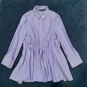 Zara Pin-Striped Cinched Waist Dress Shirt - M EUC